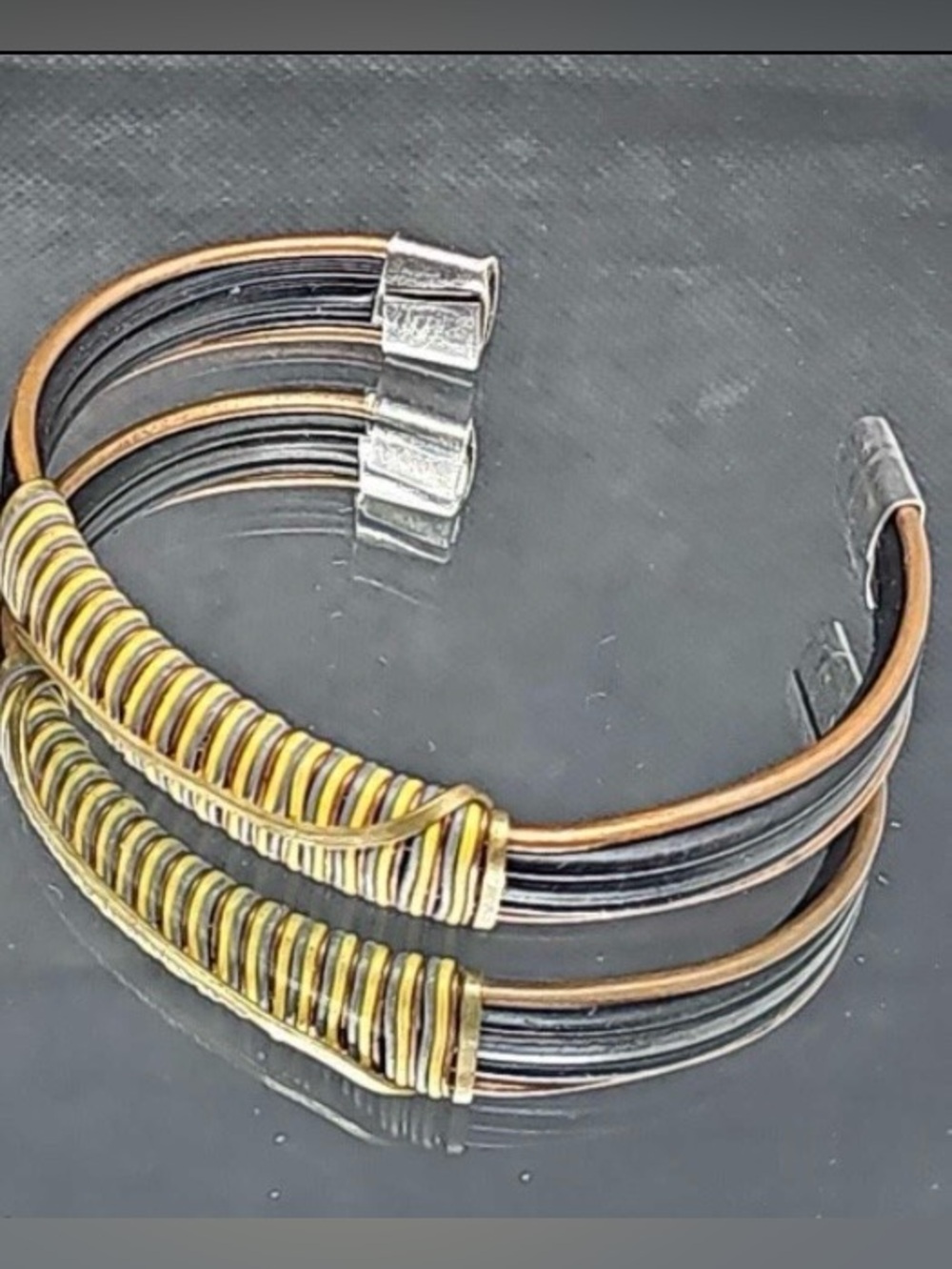 Mixed leather and metal adjustable cuff-Men/Women